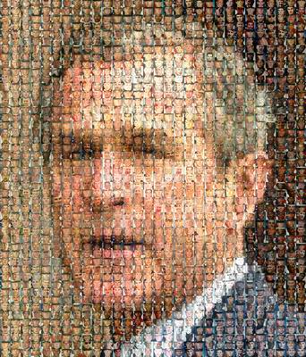 image portrait mosaic mosaique de george w. bush fait avec des photos de militaires morts en irak