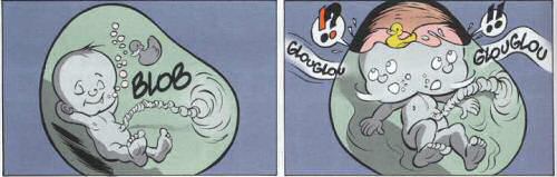 image bd bande dessinée accoucement bébé qui a vidé eau du bain humour insolite 