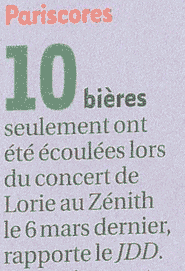image article journal pariscores concert lorie au zenith 10 bières humour insolite