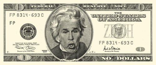 image humour insolite nouveau billet vert dollar avec la tête de george w bush 